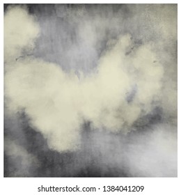 Dark, atmospheric background. Watercolor painting of dramatic moody foggy texture. Abstract aquarelle vector paint splash. Monochrome sepia screen. Grayscale backdrop.
