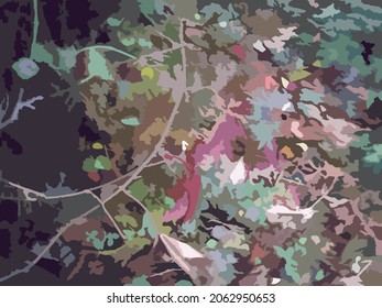 Fondo de follaje oscuro de otoño para textiles o papel pintado. Ramas entrelazadas y follaje otoñales caídas para uniformes de camuflaje, fondos y texturas, impresiones en camisetas y afiches, cubiertas, etc.