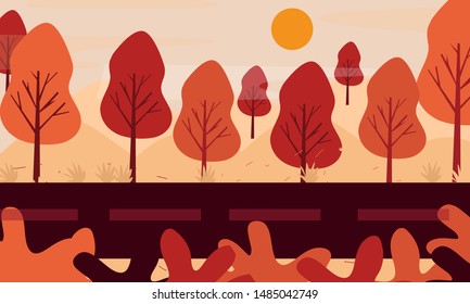 Dark Autumn Leaves and grass Background 