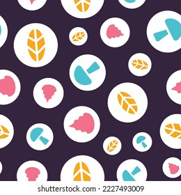 Dark Autumn Leaves and Mushrooms repeat pattern background design
