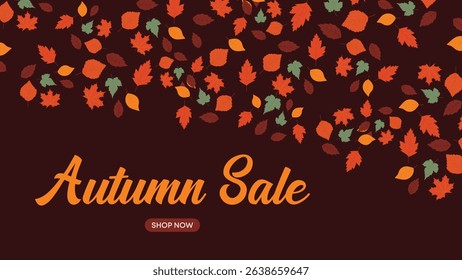 Dark Autumn Sale Banner with Falling Orange and Red Leaves, Perfect for Dramatic Seasonal Promotions