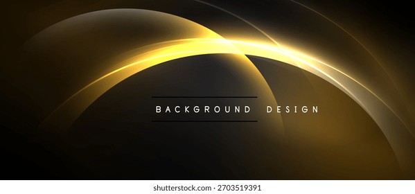 Dark backdrop features golden curved lines. Text reads background design. Elegant, modern aesthetic suitable for presentations.