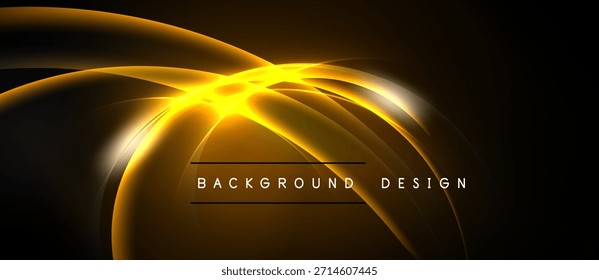 El fondo oscuro presenta curvas doradas, irradiando luz. El diseño moderno evoca energía, dinamismo, sofisticación. El texto lee el diseño de fondo.