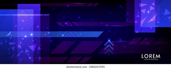 Dark backdrop with triangle shapes. Neon lights. Digital background design for wallpaper, banner, poster.
