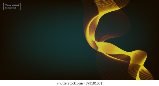 Dark background of 3d yellow and orange waves and lights. Abstract texture of colorful waves. Wavy vector wallpaper for decor and design. 
