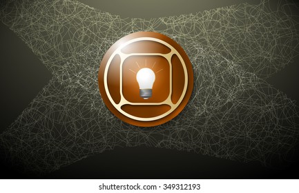 Dark background with abstract cobweb and bulb