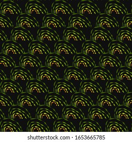 dark background with abstract ornaments in the form of dark green and orange waves, seamless pattern, vector