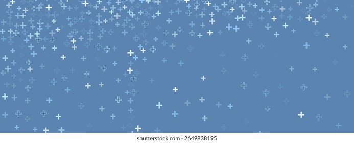 Fundo escuro com mais abstrato e símbolo médico para design de hospital ou laboratório. Ícone de saúde vetorial para papel de parede, tecnologia ou educação. Textura azul uniforme.