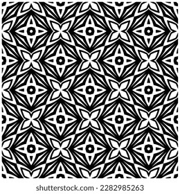 Dark background with abstract shapes. Black and white texture. Seamless monochrome repeating pattern for web page, textures, card, poster, fabric, textile.