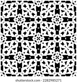 Dark background with abstract shapes. Black and white texture. Seamless monochrome repeating pattern for web page, textures, card, poster, fabric, textile.