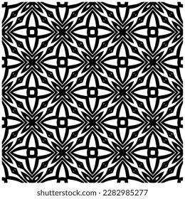 Dunkler Hintergrund mit abstrakten Formen. Schwarz-Weiß-Textur. Nahtlose monochrome Wiederholung Muster für Webseiten, Texturen, Karten, Poster, Gewebe, Textilien.