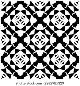 Dark background with abstract shapes. Black and white texture. Seamless monochrome repeating pattern for web page, textures, card, poster, fabric, textile.