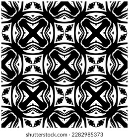 Dark background with abstract shapes. Black and white texture. Seamless monochrome repeating pattern for web page, textures, card, poster, fabric, textile.