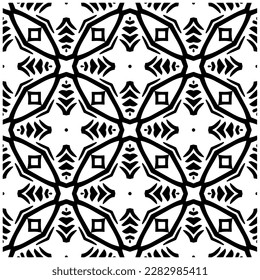 Dark background with abstract shapes. Black and white texture. Seamless monochrome repeating pattern for web page, textures, card, poster, fabric, textile.