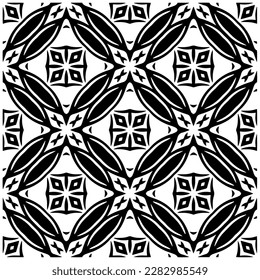 Dark background with abstract shapes. Black and white texture. Seamless monochrome repeating pattern for web page, textures, card, poster, fabric, textile.