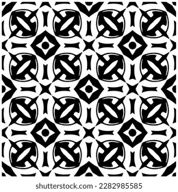 Dark background with abstract shapes. Black and white texture. Seamless monochrome repeating pattern for web page, textures, card, poster, fabric, textile.
