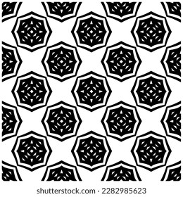 Dark background with abstract shapes. Black and white texture. Seamless monochrome repeating pattern for web page, textures, card, poster, fabric, textile.