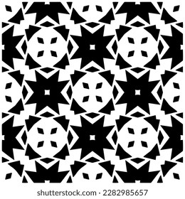 Dark background with abstract shapes. Black and white texture. Seamless monochrome repeating pattern for web page, textures, card, poster, fabric, textile.