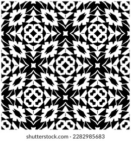 Dark background with abstract shapes. Black and white texture. Seamless monochrome repeating pattern for web page, textures, card, poster, fabric, textile.