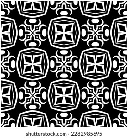 Dark background with abstract shapes. Black and white texture. Seamless monochrome repeating pattern for web page, textures, card, poster, fabric, textile.