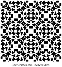 Dark background with abstract shapes. Black and white texture. Seamless monochrome repeating pattern for web page, textures, card, poster, fabric, textile.