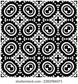 Dark background with abstract shapes. Black and white texture. Seamless monochrome repeating pattern for web page, textures, card, poster, fabric, textile.