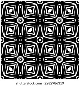 Dark background with abstract shapes. Black and white texture. Seamless monochrome repeating pattern for web page, textures, card, poster, fabric, textile.