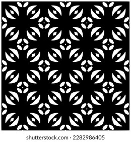 Dark background with abstract shapes. Black and white texture. Seamless monochrome repeating pattern for web page, textures, card, poster, fabric, textile.