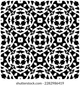 Dark background with abstract shapes. Black and white texture. Seamless monochrome repeating pattern for web page, textures, card, poster, fabric, textile.