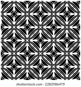 Dark background with abstract shapes. Black and white texture. Seamless monochrome repeating pattern for web page, textures, card, poster, fabric, textile.