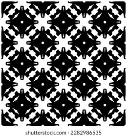 Dark background with abstract shapes. Black and white texture. Seamless monochrome repeating pattern for web page, textures, card, poster, fabric, textile.