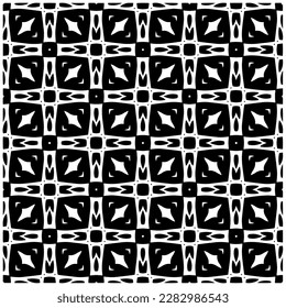 Dark background with abstract shapes. Black and white texture. Seamless monochrome repeating pattern for web page, textures, card, poster, fabric, textile.