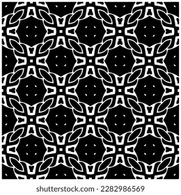 Dark background with abstract shapes. Black and white texture. Seamless monochrome repeating pattern for web page, textures, card, poster, fabric, textile.