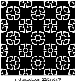 Dark background with abstract shapes. Black and white texture. Seamless monochrome repeating pattern for web page, textures, card, poster, fabric, textile.
