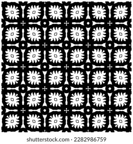 Dark background with abstract shapes. Black and white texture. Seamless monochrome repeating pattern for web page, textures, card, poster, fabric, textile.