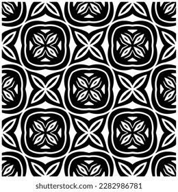 Dark background with abstract shapes. Black and white texture. Seamless monochrome repeating pattern for web page, textures, card, poster, fabric, textile.