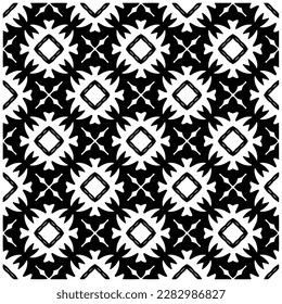 Dark background with abstract shapes. Black and white texture. Seamless monochrome repeating pattern for web page, textures, card, poster, fabric, textile.