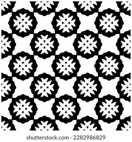 Dark background with abstract shapes. Black and white texture. Seamless monochrome repeating pattern for web page, textures, card, poster, fabric, textile.