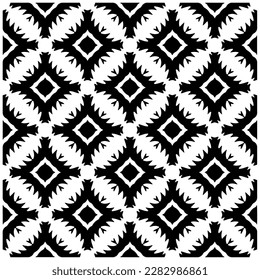 Dark background with abstract shapes. Black and white texture. Seamless monochrome repeating pattern for web page, textures, card, poster, fabric, textile.