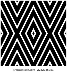 Dark background with abstract shapes. Black and white texture. Seamless monochrome repeating pattern for web page, textures, card, poster, fabric, textile.