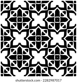 Dark background with abstract shapes. Black and white texture. Seamless monochrome repeating pattern for web page, textures, card, poster, fabric, textile.