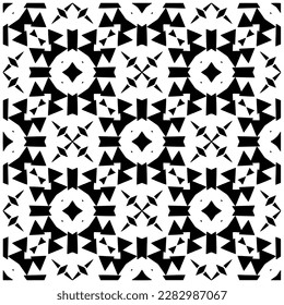 Dark background with abstract shapes. Black and white texture. Seamless monochrome repeating pattern for web page, textures, card, poster, fabric, textile.