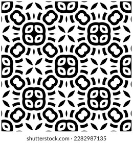 Dark background with abstract shapes. Black and white texture. Seamless monochrome repeating pattern for web page, textures, card, poster, fabric, textile.