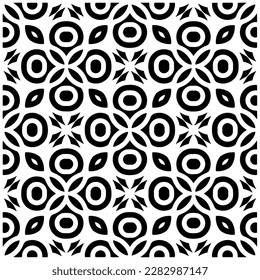 Dunkler Hintergrund mit abstrakten Formen. Schwarz-Weiß-Textur. Nahtlose monochrome Wiederholung Muster für Webseiten, Texturen, Karten, Poster, Gewebe, Textilien.