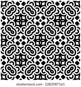 Dark background with abstract shapes. Black and white texture. Seamless monochrome repeating pattern for web page, textures, card, poster, fabric, textile.