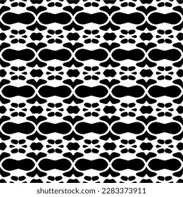 Dark background with abstract shapes. Black and white texture. Seamless monochrome repeating pattern for web page, textures, card, poster, fabric, textile.