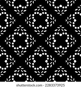 Dark background with abstract shapes. Black and white texture. Seamless monochrome repeating pattern for web page, textures, card, poster, fabric, textile.