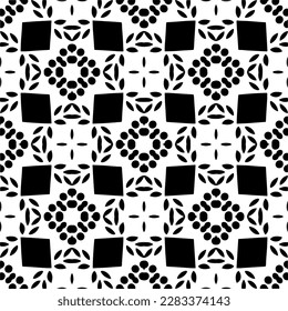 Dark background with abstract shapes. Black and white texture. Seamless monochrome repeating pattern for web page, textures, card, poster, fabric, textile.