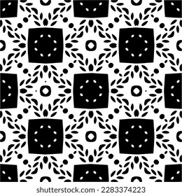 Dark background with abstract shapes. Black and white texture. Seamless monochrome repeating pattern for web page, textures, card, poster, fabric, textile.