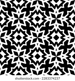 Dark background with abstract shapes. Black and white texture. Seamless monochrome repeating pattern for web page, textures, card, poster, fabric, textile.